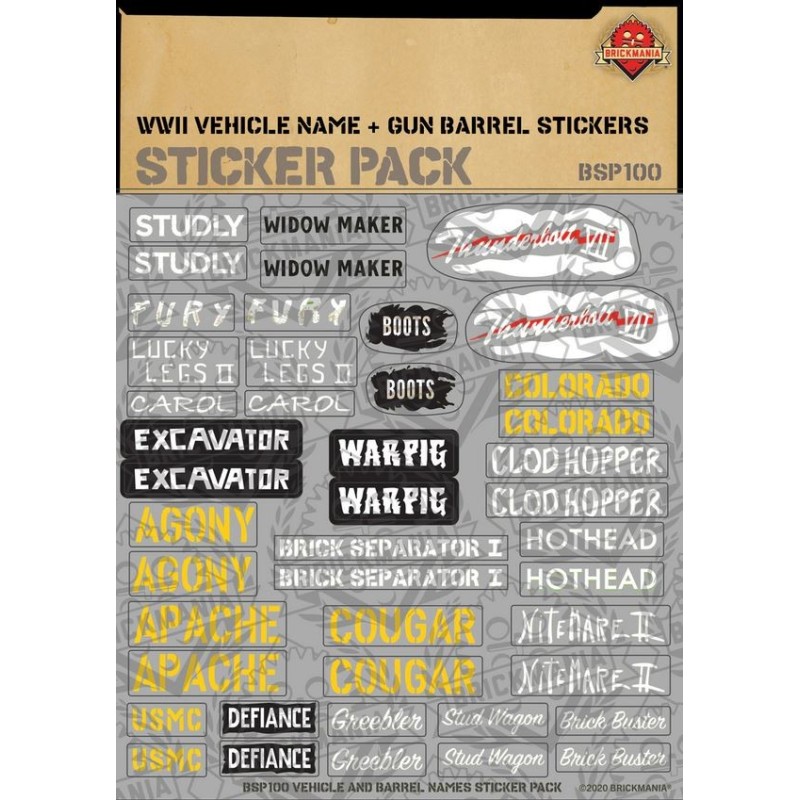 WWII Vehicle Name & Gun Barrel Print - Sticker Pack