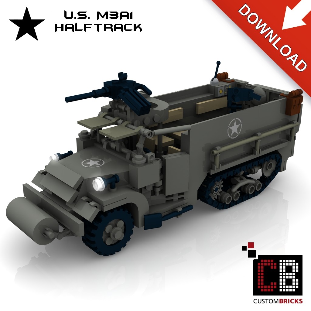WWII US M3 half track armored vehicle car World War 2 figure WW2 USA tank  MOC 